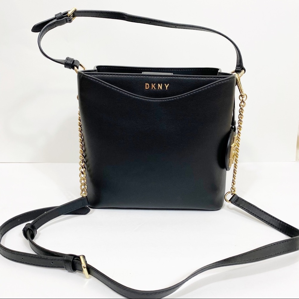 DKNY Dayna Leather Bucket Bag Black Shoulder Crossbody - Picture 12 of 13